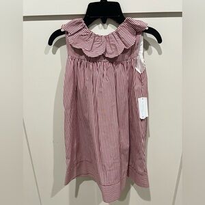 Edgehill Collection Red and White Striped Ruffle Collar Dress